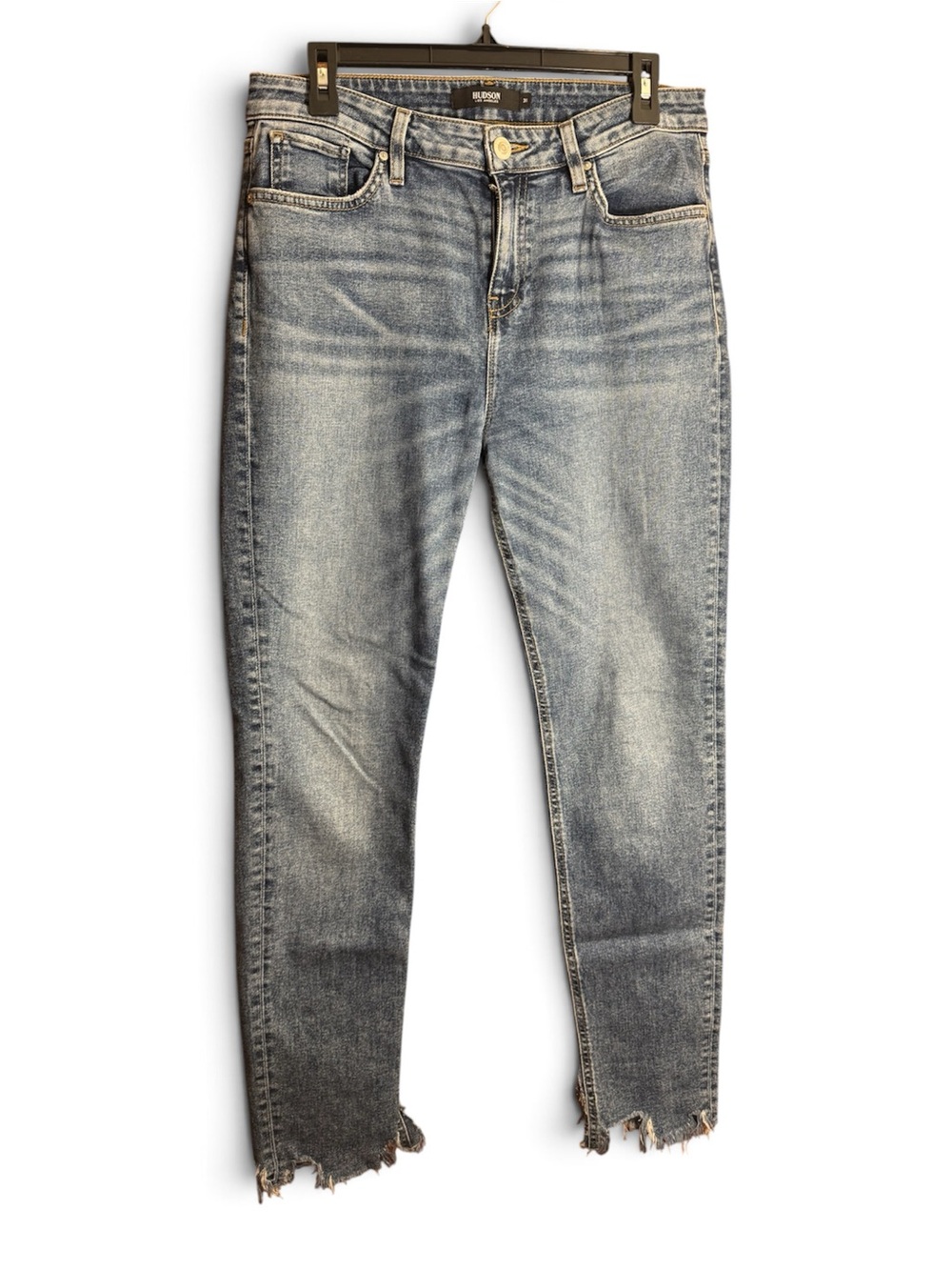 Hudson Jeans Collin Women's Straight Leg Faded Blue Denim with Frayed Hem